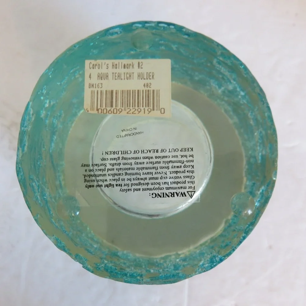 Vintage JI&O Aqua Ice Textured Glass Tealight Candle Holder